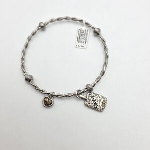 New! BRIGHTON Art & Soul Daughter Charm Bracelet Bangle Silver‎ & Gold Plated 8"